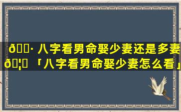 🌷 八字看男命娶少妻还是多妻 🦁 「八字看男命娶少妻怎么看」